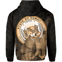 Tropic Hibiscus Seal of Hawaii Zip Hoodie Gold - Polynesian Pride