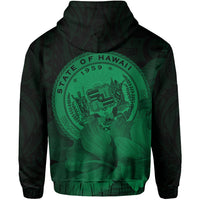 Tropic Hibiscus Seal of Hawaii Zip Hoodie Green - Polynesian Pride