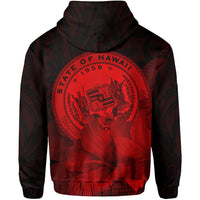 Tropic Hibiscus Seal of Hawaii Hoodie Red - Polynesian Pride