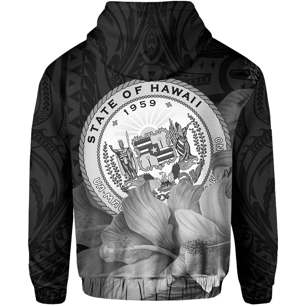Tropic Hibiscus Seal of Hawaii Hoodie White - Polynesian Pride