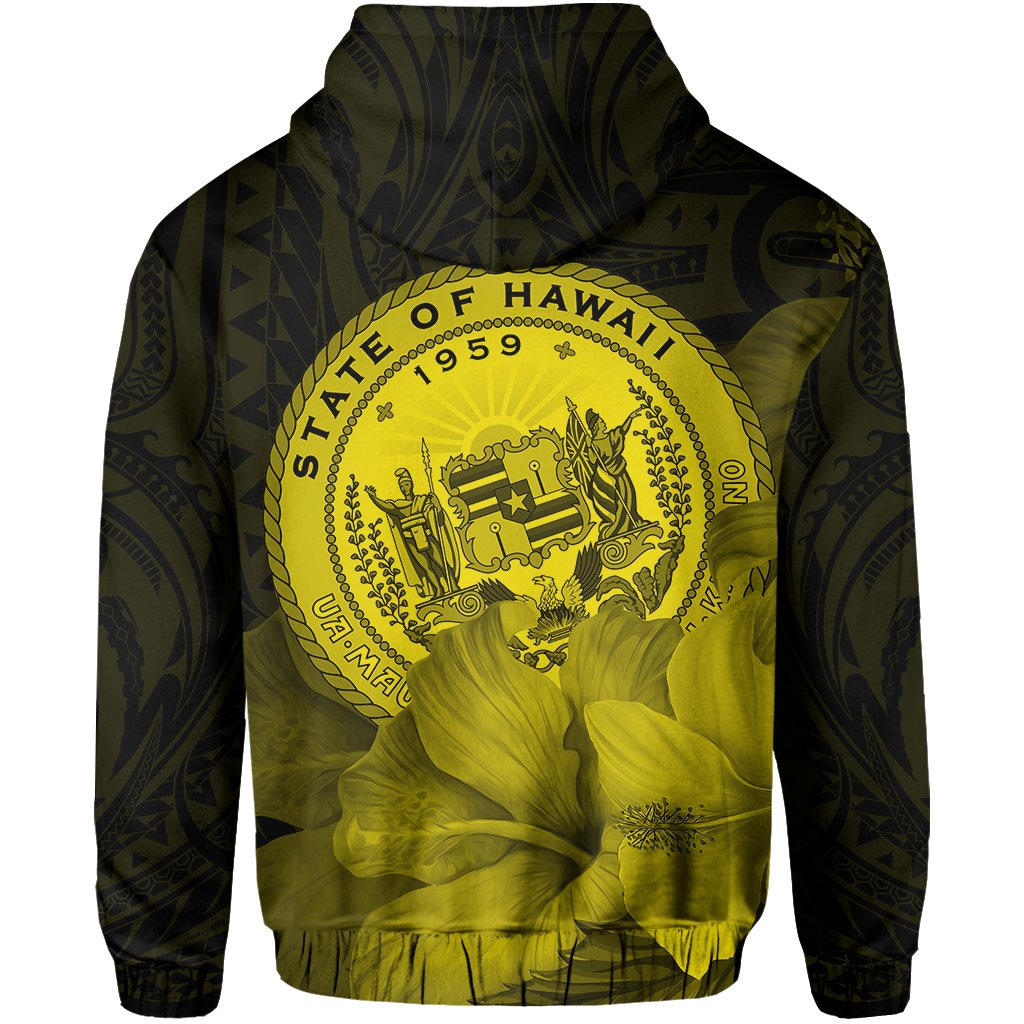 Tropic Hibiscus Seal of Hawaii Zip Hoodie Yellow - Polynesian Pride