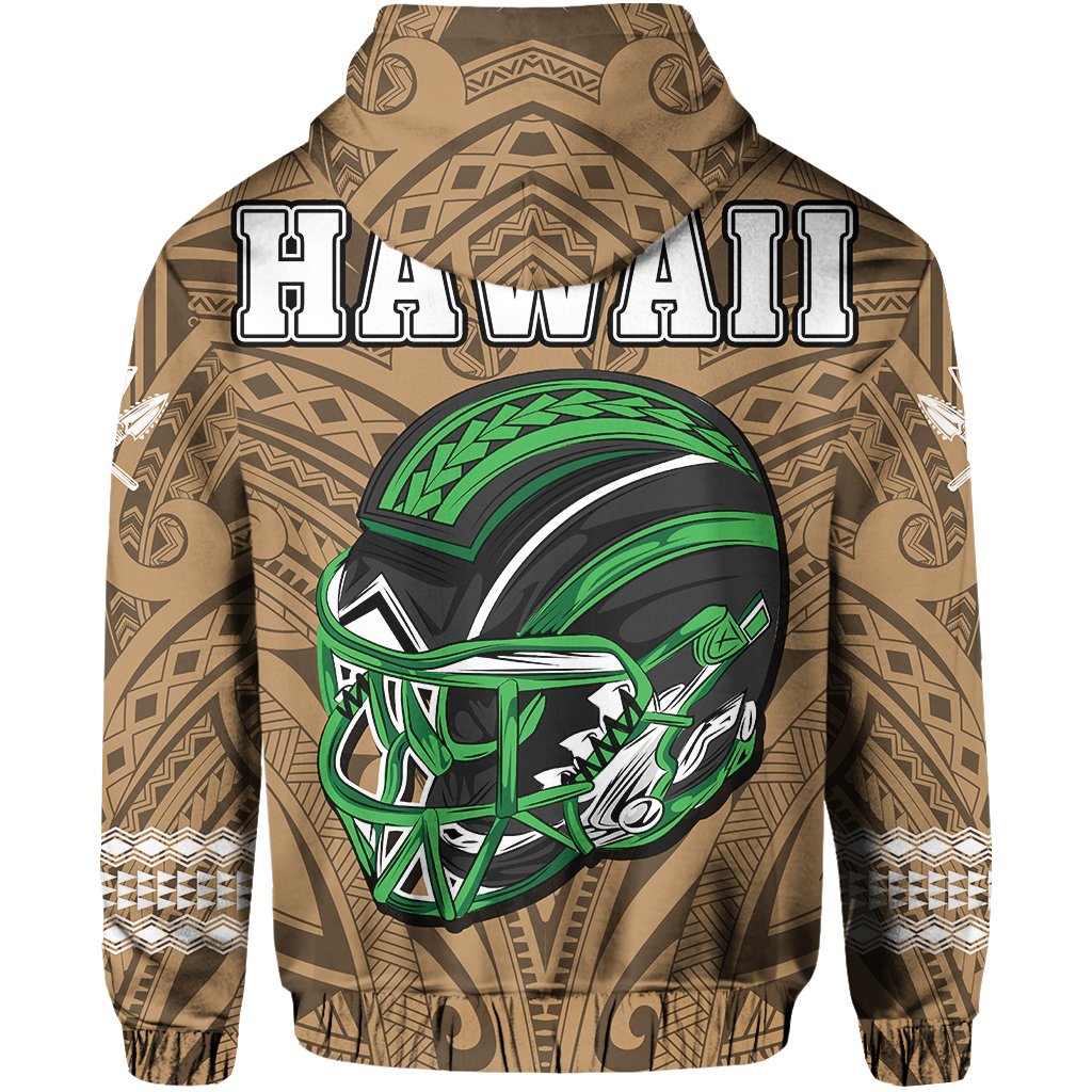 Polynesian Warrior Helmet Football Kanaka Kakau Hawaii Zip Hoodie Gold - Polynesian Pride