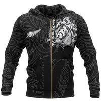 New Zealand Bulldog Zip Hoodie, Maori Bulldog Full Zip Hoodie Black Unisex Black - Polynesian Pride