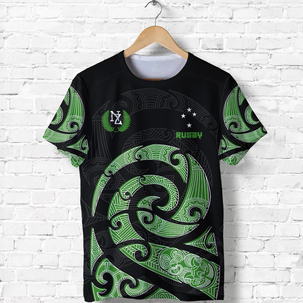 New Zealand Green Rugby Shirt, Maori Rugby Kirituhi Tattoo T Shirt Unisex Black - Polynesian Pride