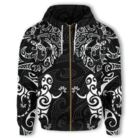 New Zealand Maori Hoodie, Lizard Tattoo Zip up Hoodie Unisex Black - Polynesian Pride