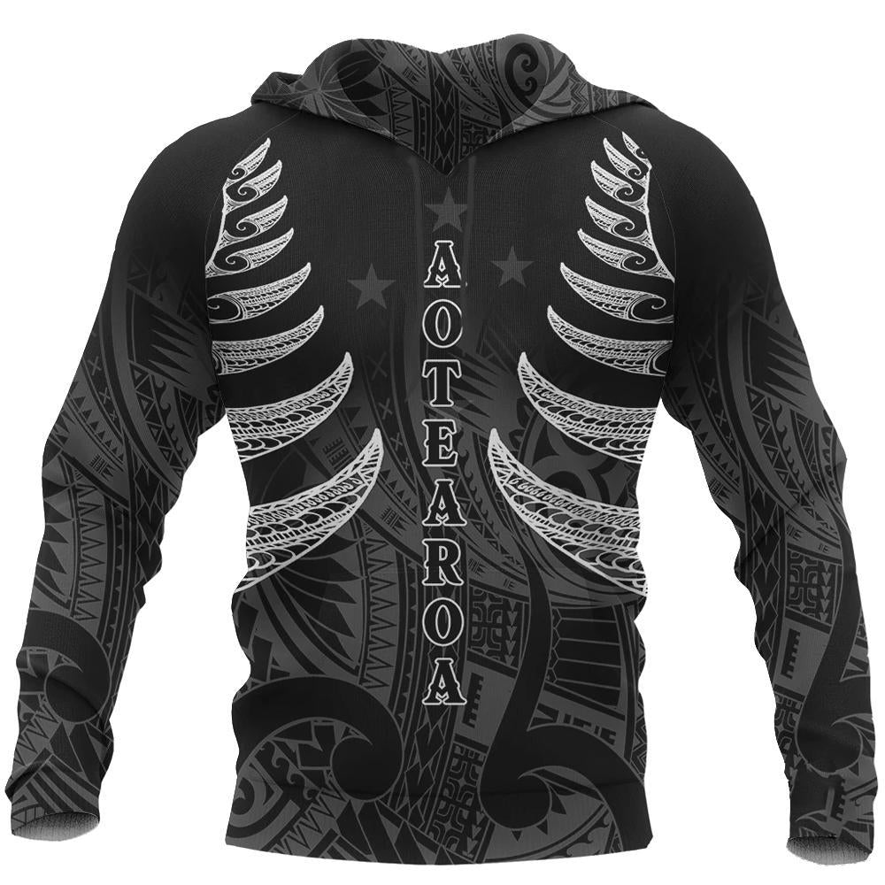Maori Silver Fern Tattoo New Zealand Hoodie Unisex Black - Polynesian Pride