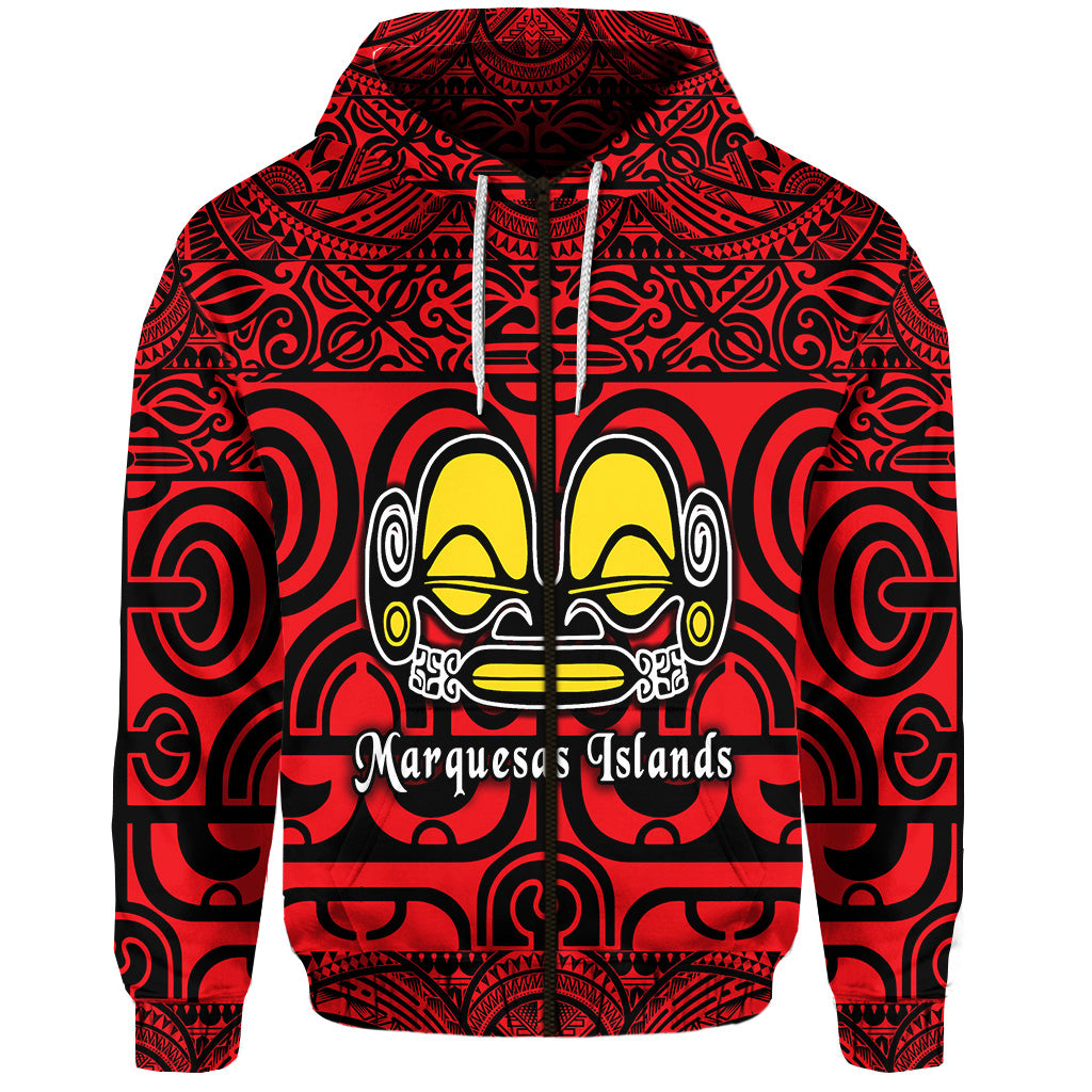 Marquesas Islands Zip Hoodie Marquesan Tattoo Simple Style Red LT8 - Polynesian Pride