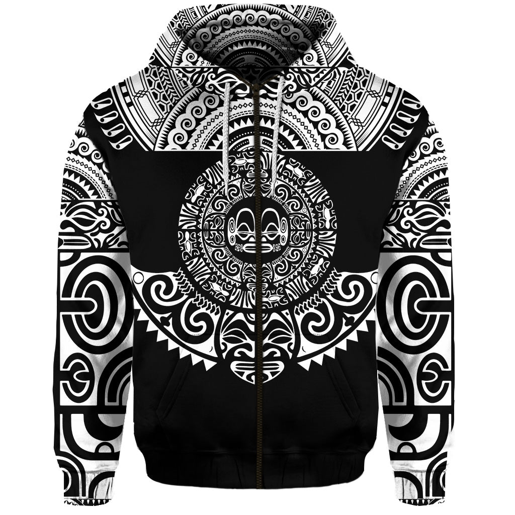 Marquesas Islands Zip Hoodie Marquesan Tattoo Simplified Version Black LT8 - Polynesian Pride