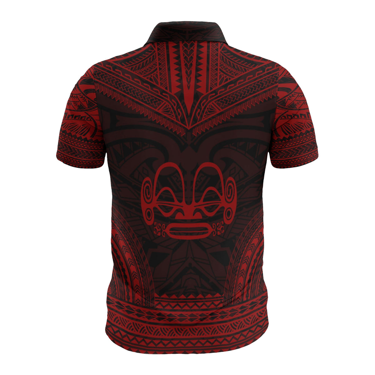 Marquesas Islands Custom Polo Shirt Tiki Face Polynesian Chief Tattoo Red Version - Polynesian Pride