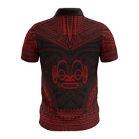Marquesas Islands Custom Polo Shirt Tiki Face Polynesian Chief Tattoo Red Version - Polynesian Pride