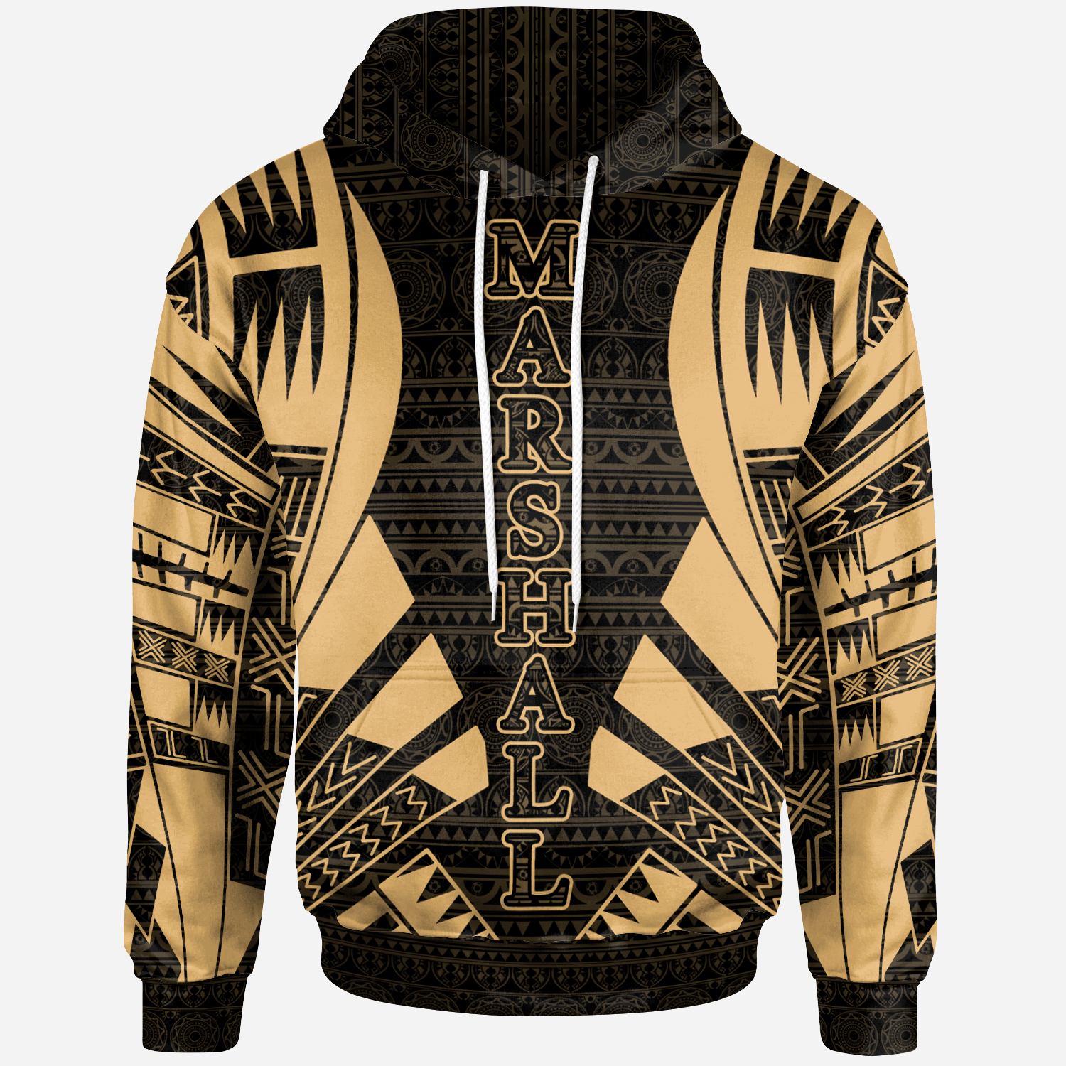 Marshall Islands All Over Hoodie Gold Tattoo Style Unisex Gold - Polynesian Pride