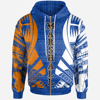 Marshall Islands All Over Zip up Hoodie Tattoo Style Unisex Blue - Polynesian Pride