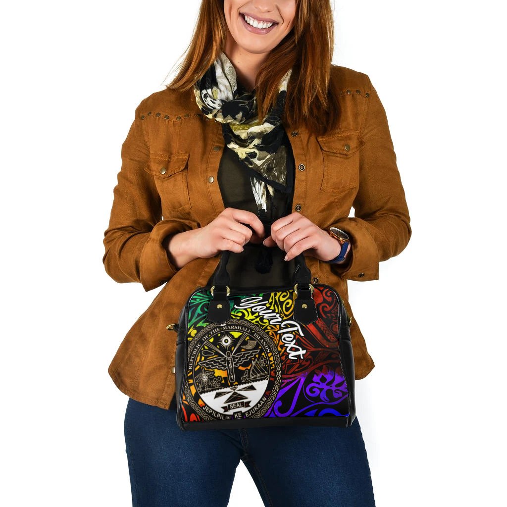 Marshall Islands Custom Personalised Shoulder Handbag - Rainbow Polynesian Pattern Crest - Polynesian Pride
