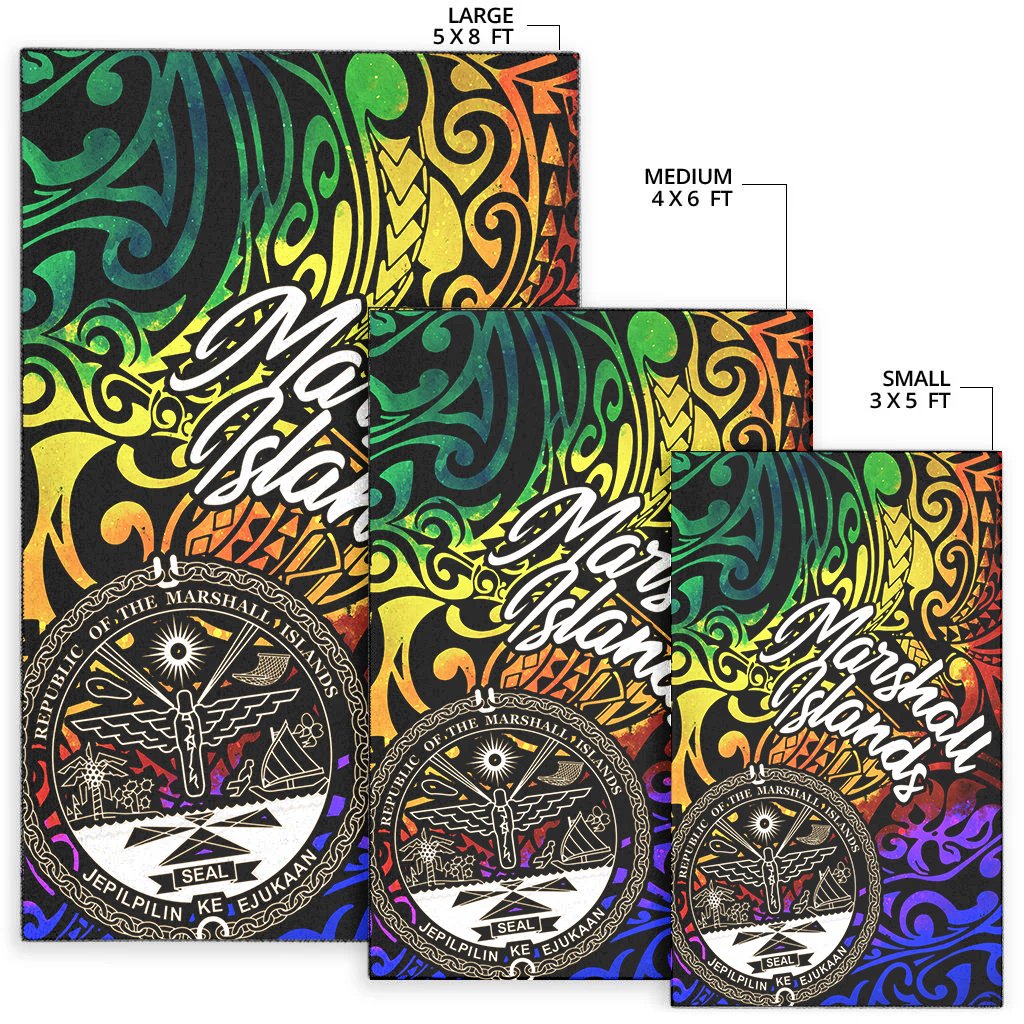 Marshall Islands Area Rug - Rainbow Polynesian Pattern Crest - Polynesian Pride