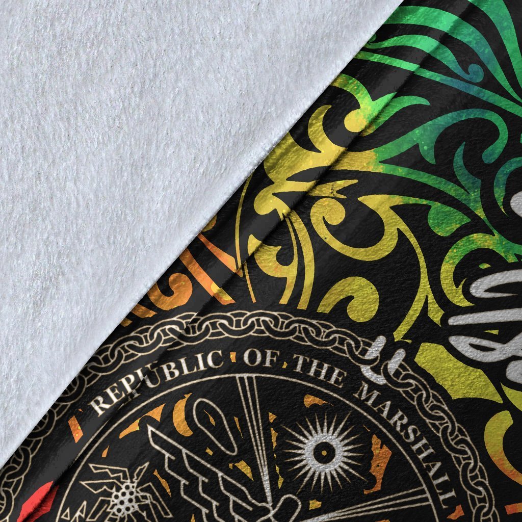 Marshall Islands Premium Blanket - Rainbow Polynesian Pattern Crest - Polynesian Pride