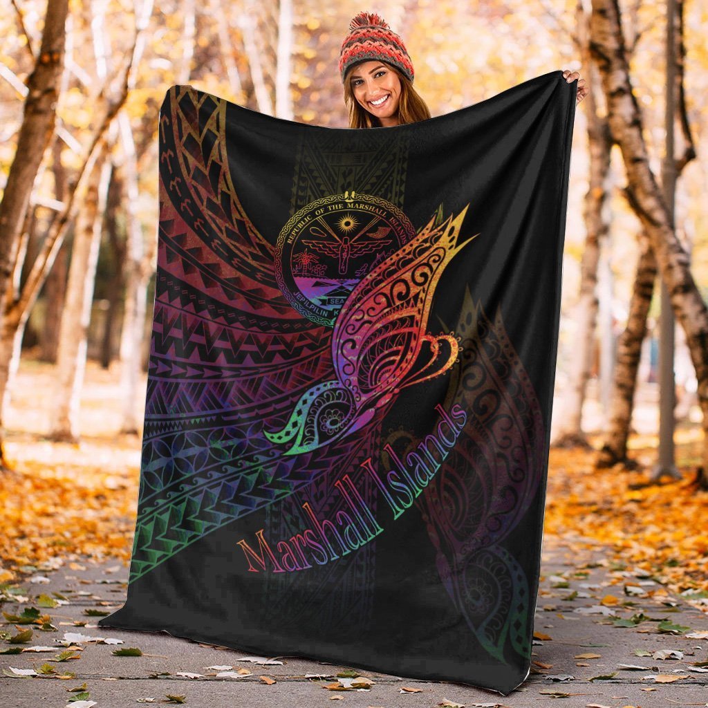 Marshall Islands Premium Blanket - Butterfly Polynesian Style - Polynesian Pride