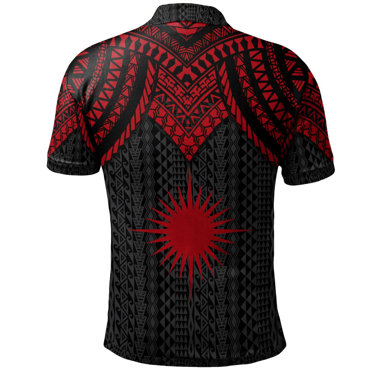 Marshall Islands Polo Shirt Polynesian Armor Style Red - Polynesian Pride