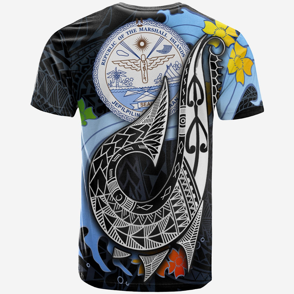 Marshall islands T Shirt Fish Hooks And Wave - Polynesian Pride