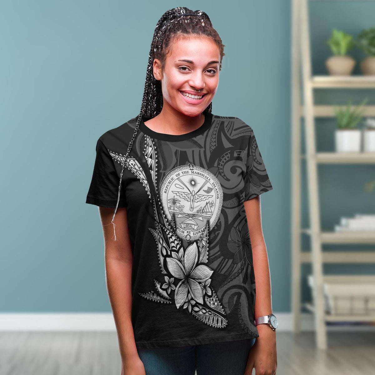 Marshall Islands T Shirt Fish With Plumeria Flowers Style - Polynesian Pride