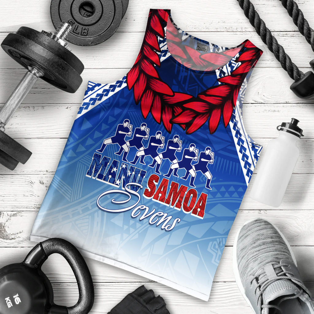 Personalised Samoa Sevens Men Tank Top Manu Siva Tau With Ula Fala LT7 Blue - Polynesian Pride