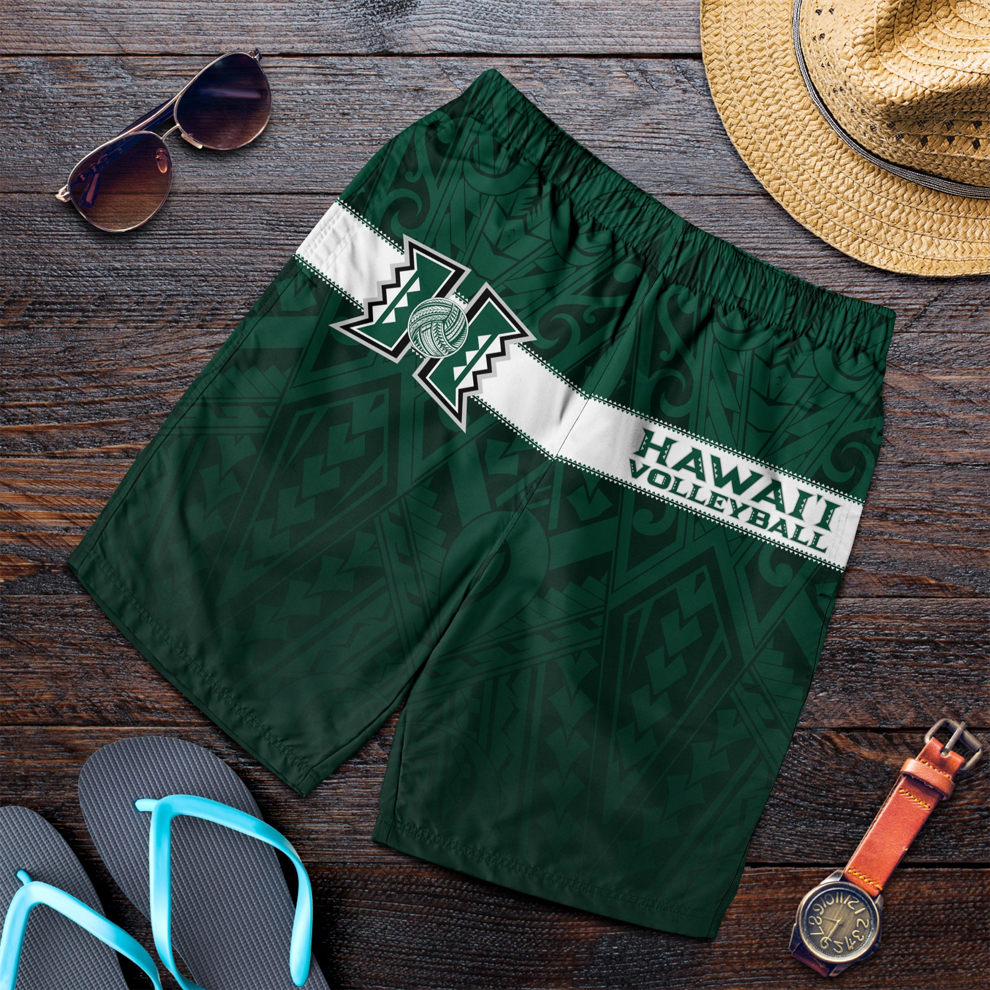 Hawaii Volleyball Green Warrior Men Short - LT2 GREEN - Polynesian Pride