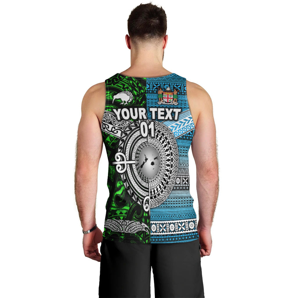 (Custom Personalised) New Zealand Maori Aotearoa Fiji Tapa Together Men Tank Top - Green, Custom Text And Number LT8 - Polynesian Pride