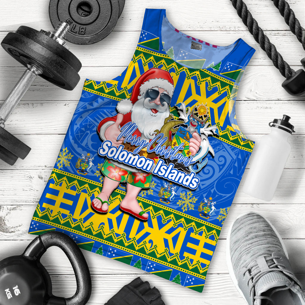 Solomon Islands Christmas Men's Tank Top Cool Santa Claus LT6 Blue - Polynesian Pride