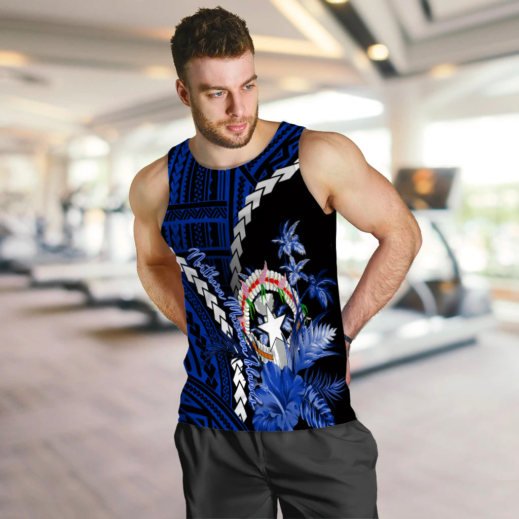Northern Mariana Islands Men Tank Top Polynesian Style Blue Color LT6 - Polynesian Pride