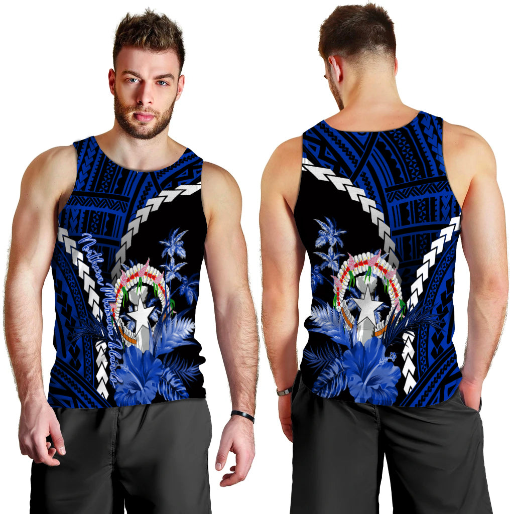 Northern Mariana Islands Men Tank Top Polynesian Style Blue Color LT6 - Polynesian Pride