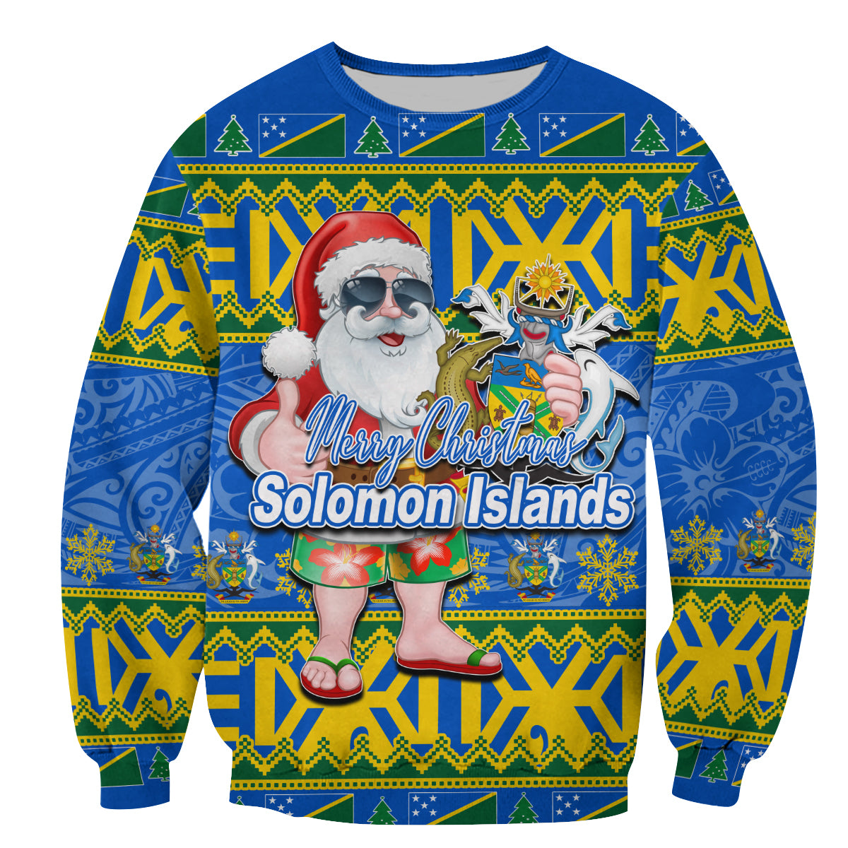 Solomon Islands Christmas Sweatshirt Cool Santa Claus LT6 Unisex Blue - Polynesian Pride