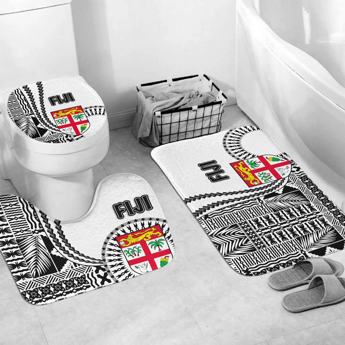 Fiji Bathroom Set Masi Tapa Patterns White Style LT6 - Polynesian Pride