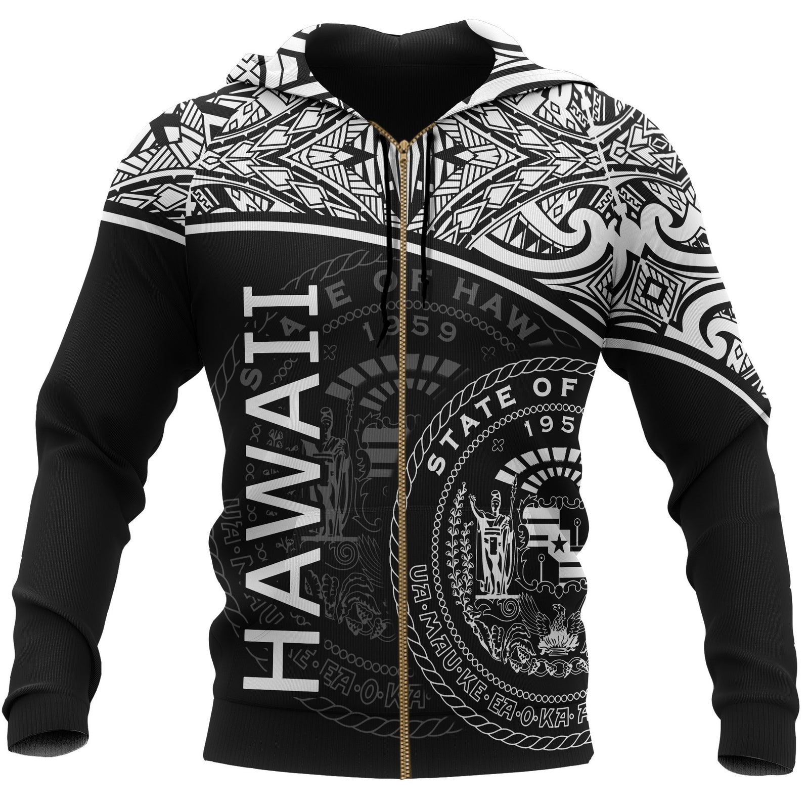 Polynesian Hawaii Zip up Hoodie White Curve Unisex White - Polynesian Pride