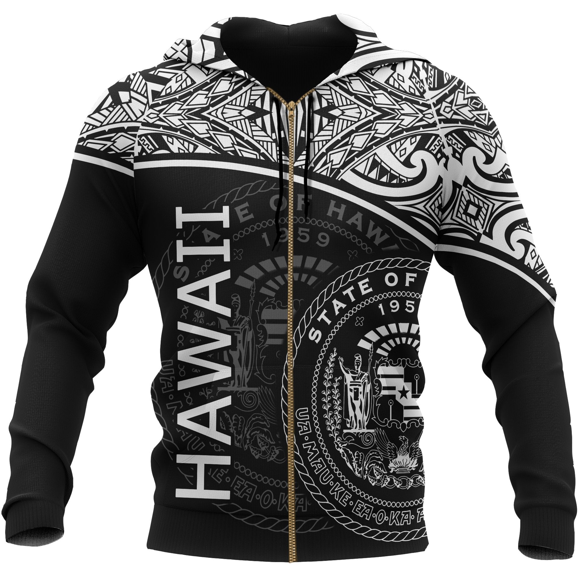 Polynesian Hawaii Zip up Hoodie White Curve Unisex White - Polynesian Pride