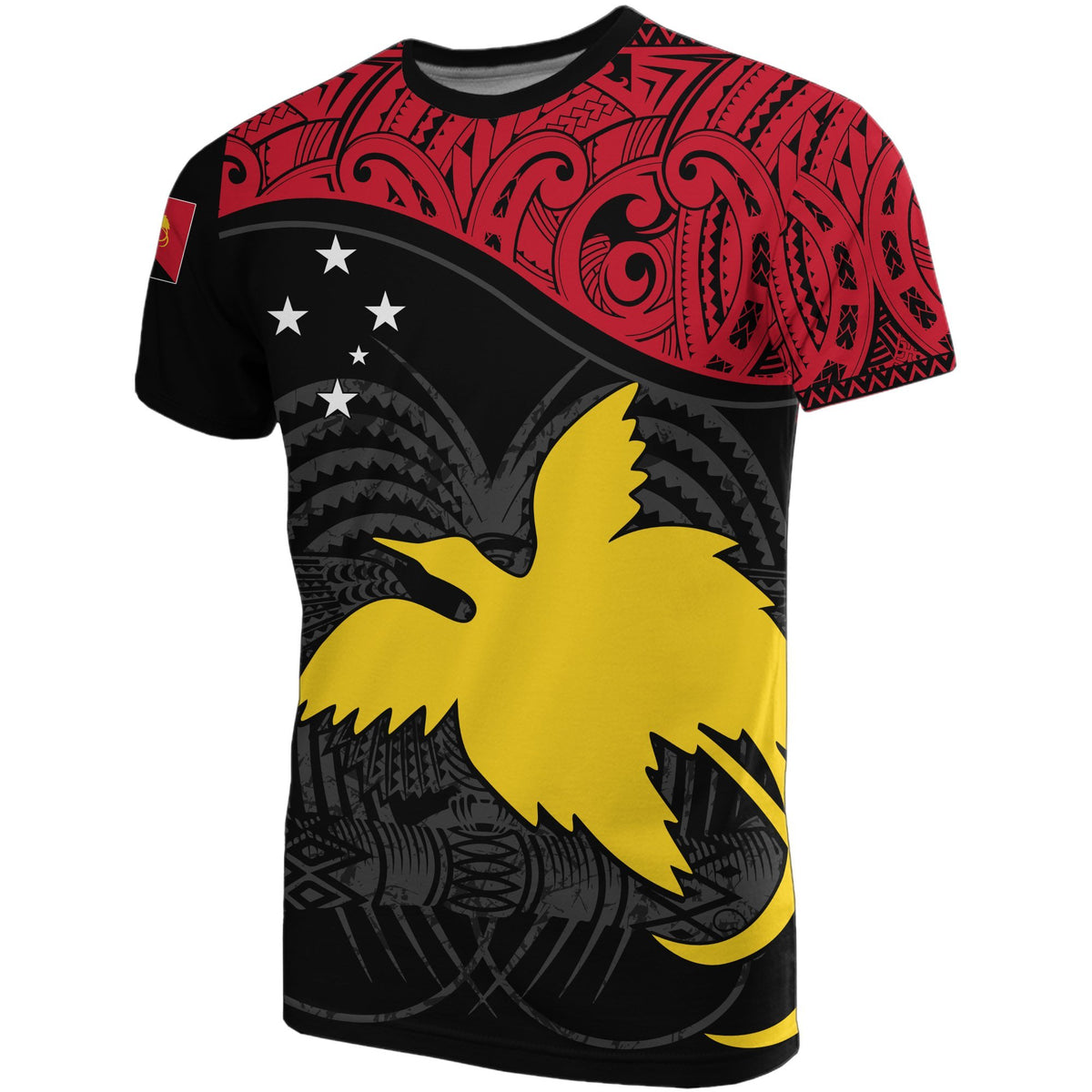 Papua New Guinea T Shirt Papua New Guinea Flag Coat Of Arms Red Black A02 Unisex Black - Polynesian Pride