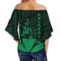 Hawaiian King Kanaka Map Polynesian Molokai Women's Off Shoulder Wrap Waist Top - Green - Hala Style - AH - Polynesian Pride
