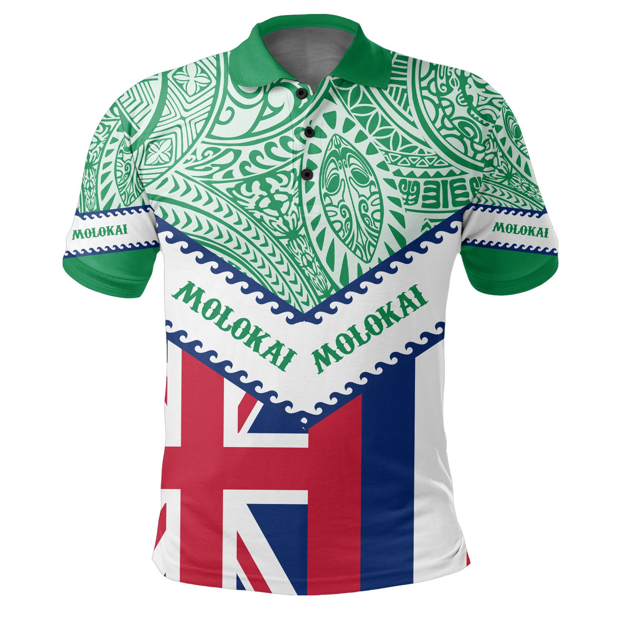 Hawaii Flag Molokai Polo Shirt Green Mit Style - Polynesian Pride