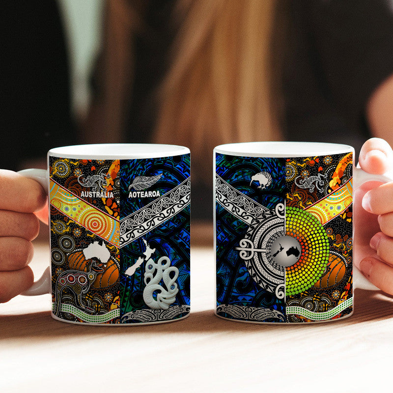 New Zealand Maori Aotearoa And Australia Aboriginal Mug Together - Blue LT8 One Size 11oz size Blue - Polynesian Pride