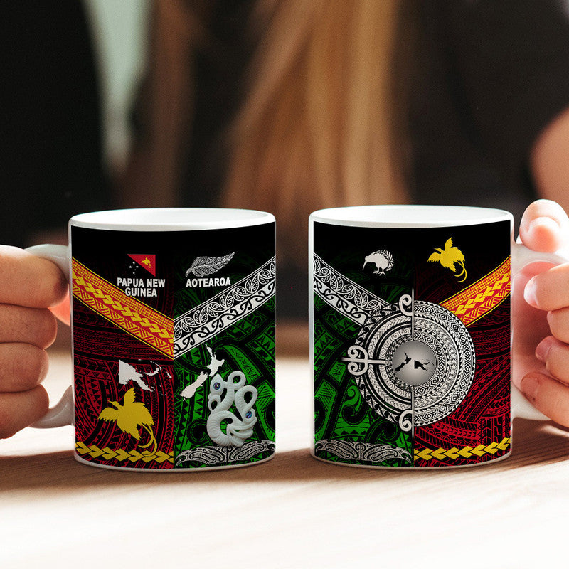New Zealand And Papua New Guinea Mug Together - Green LT8 One Size 11oz size Green - Polynesian Pride