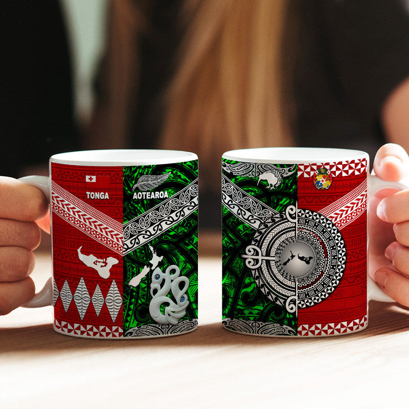 New Zealand And Tonga Mug Together - Green LT8 One Size 11oz size Green - Polynesian Pride