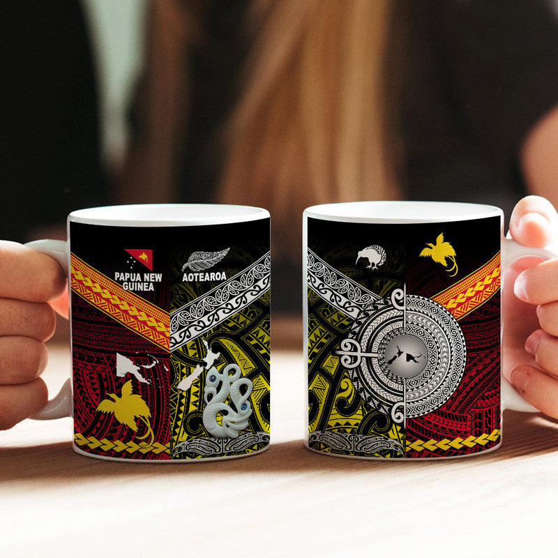 New Zealand And Papua New Guinea Mug Together - Yellow LT8 One Size 11oz size Yellow - Polynesian Pride