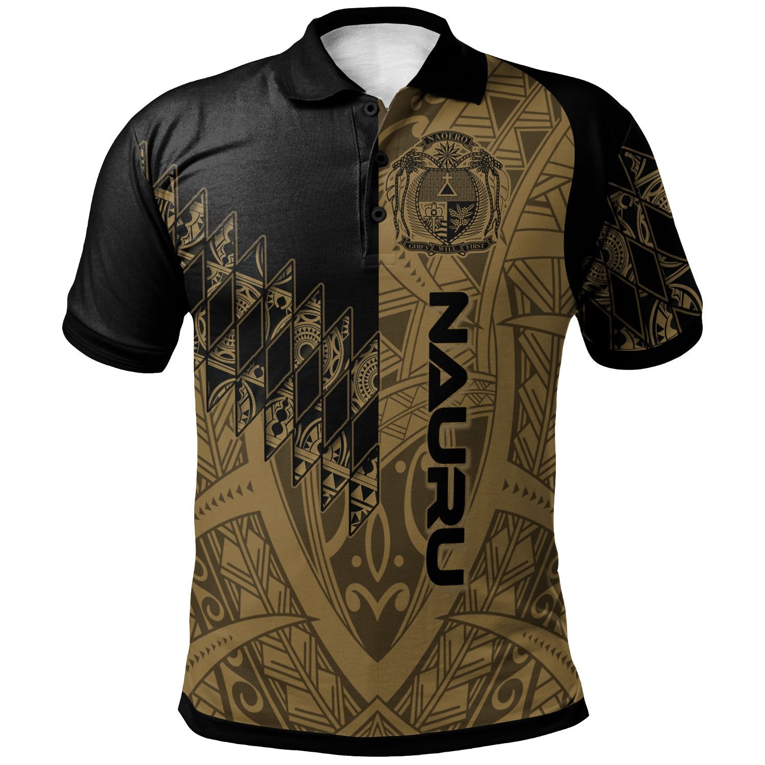 Nauru Polo Shirt Gold Color Symmetry Style Unisex Black - Polynesian Pride
