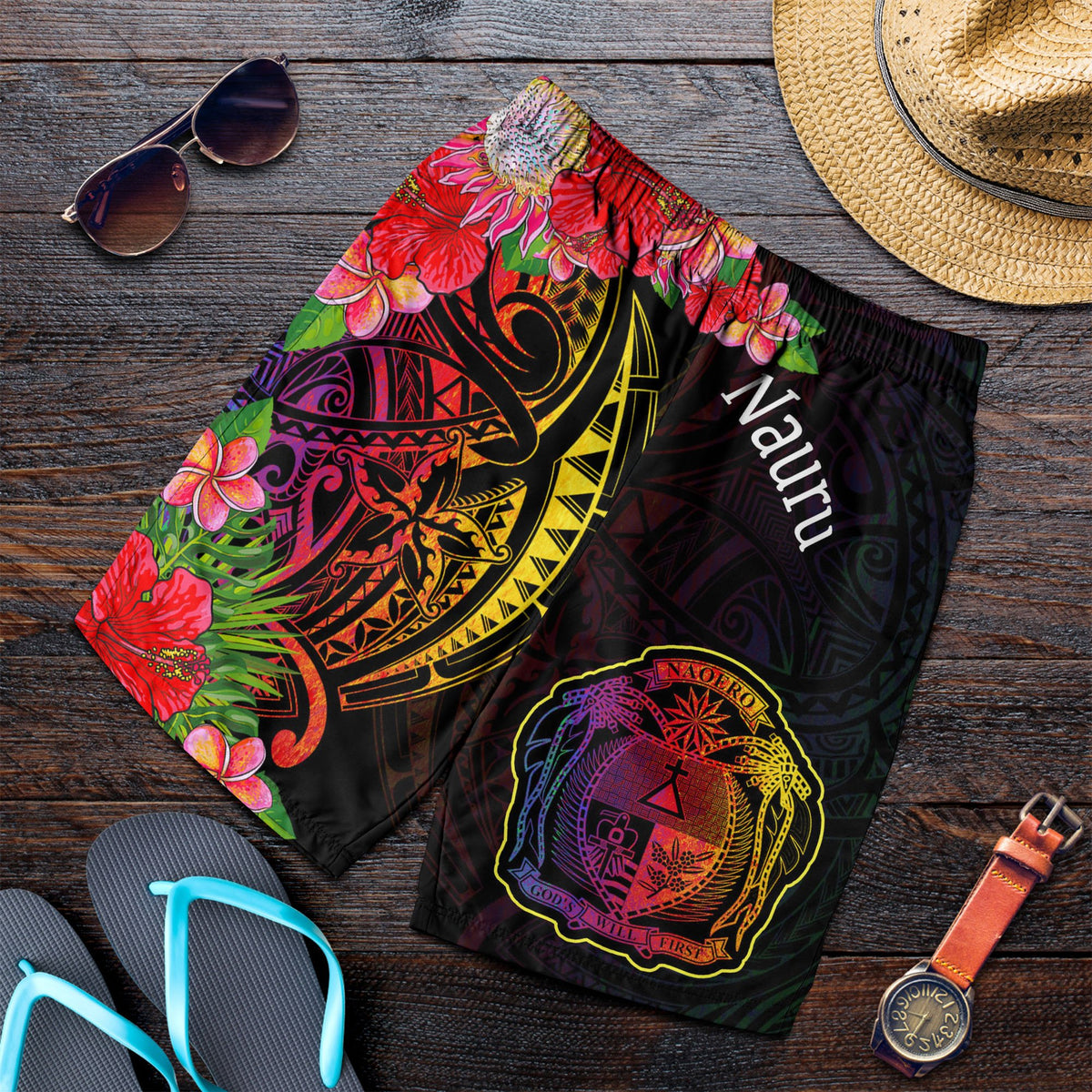 Nauru Men's Shorts - Tropical Hippie Style - Polynesian Pride