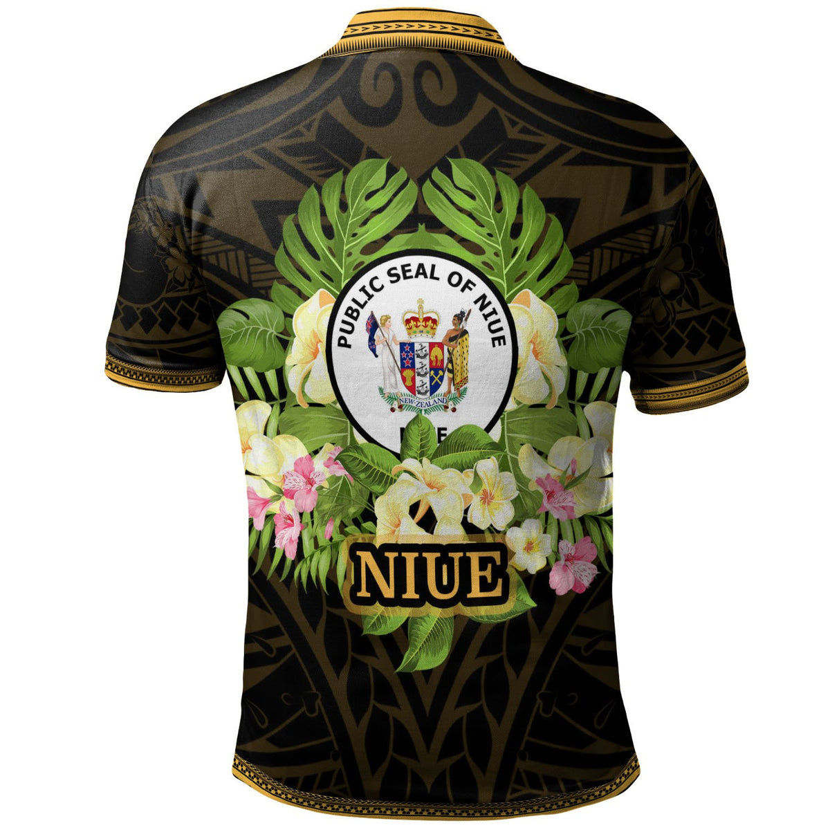 Niue Polo Shirt Polynesian Gold Patterns Collection - Polynesian Pride