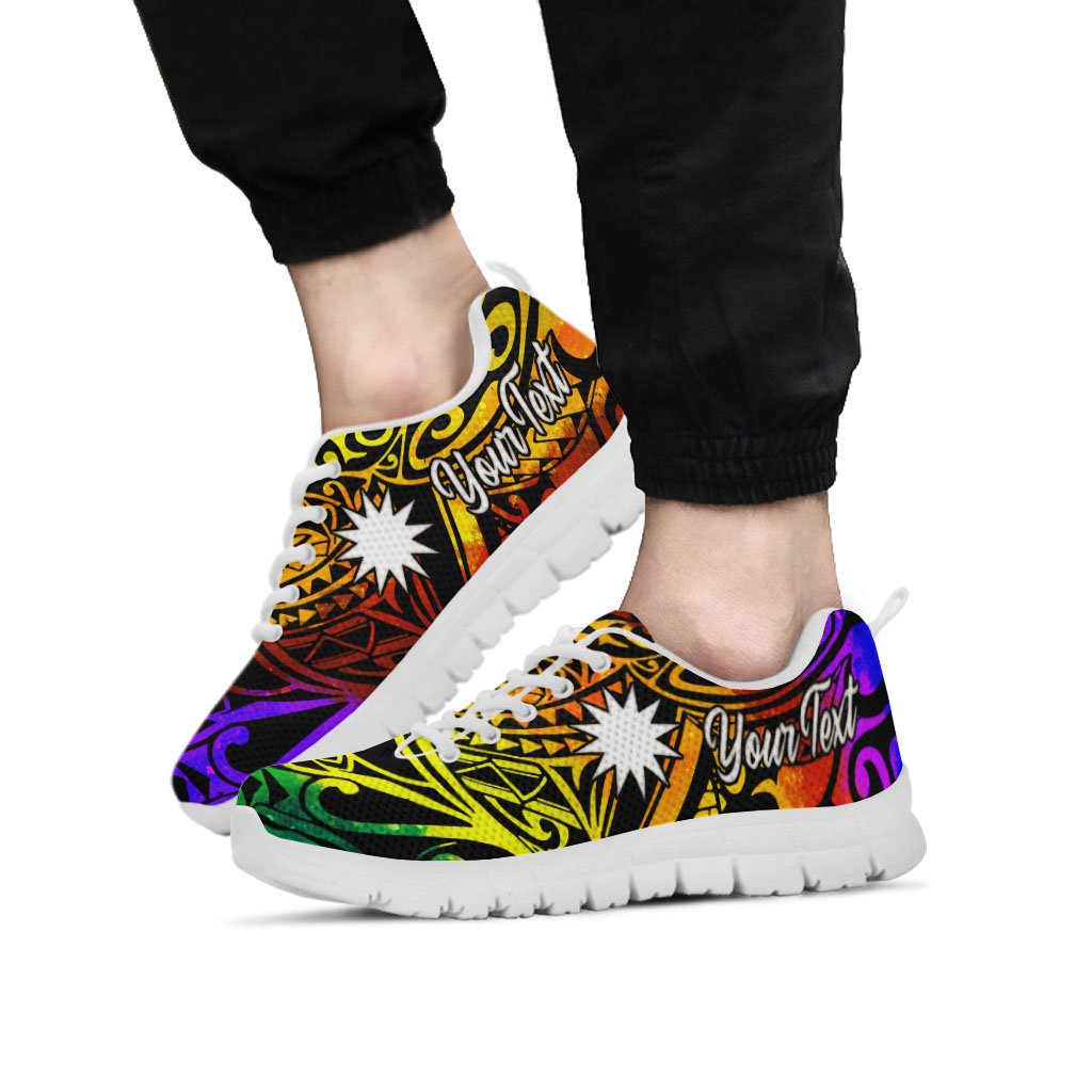 Nauru Custom Personalised Sneakers - Rainbow Polynesian Pattern - Polynesian Pride