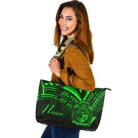 Nauru Leather Tote - Green Color Cross Style Black - Polynesian Pride