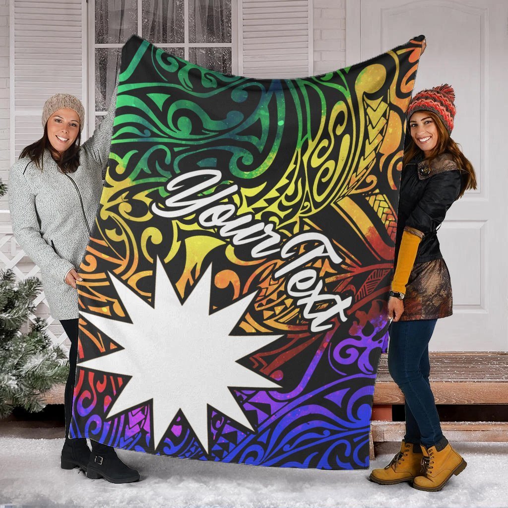 Nauru Custom Personalised Premium Blanket - Rainbow Polynesian Pattern White - Polynesian Pride