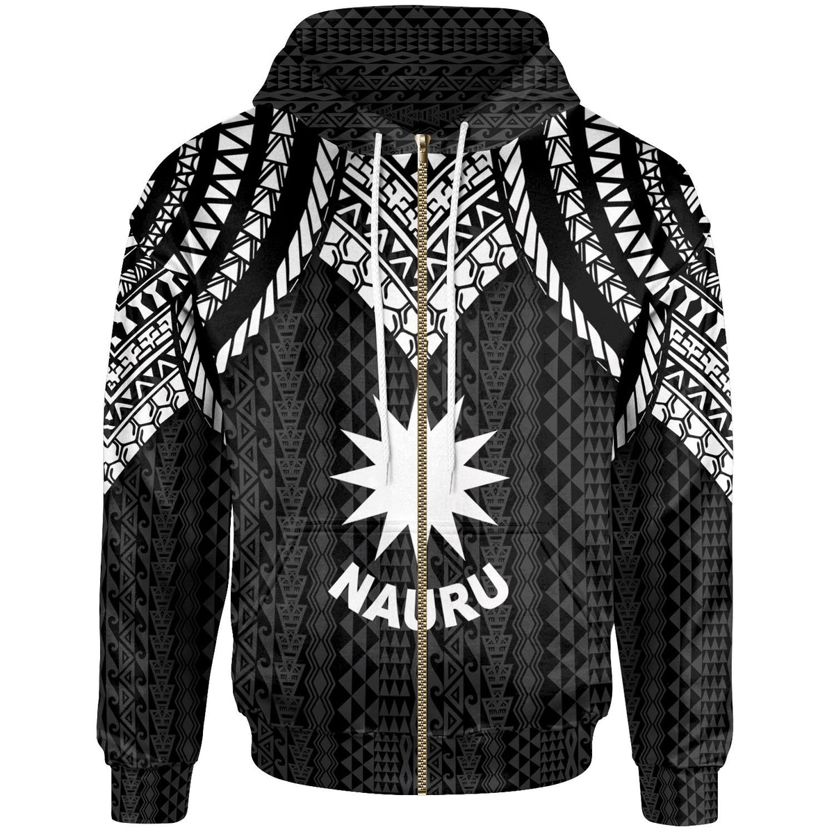 Nauru Zip up Hoodie Polynesian Armor Style Black Unisex Black - Polynesian Pride