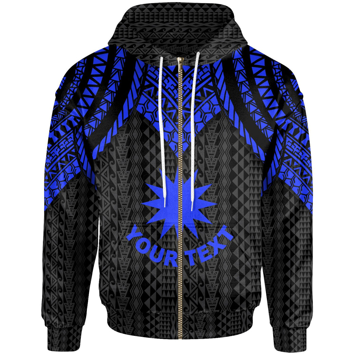 Nauru Custom Zip up Hoodie Polynesian Armor Style Blue Unisex Blue - Polynesian Pride