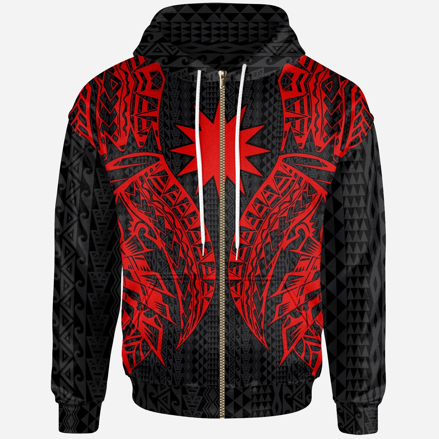 Nauru Zip up Hoodie Polynesian Lion Head Red Style Unisex Red - Polynesian Pride
