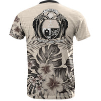 Nauru T Shirt Nauru Coat Of Arms Beige Hibiscus - Polynesian Pride